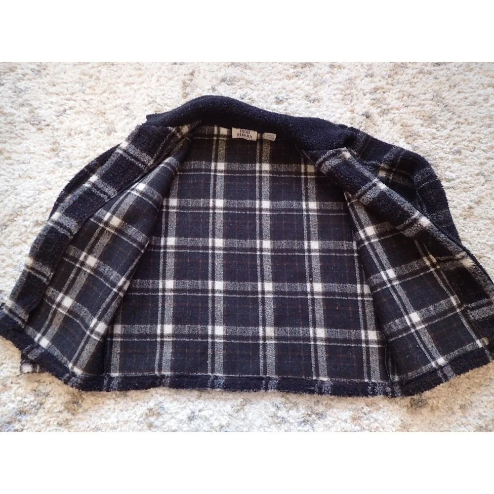 High Sierra Fleece Jacket‎ Boys Small Navy Blue Excellent Plaid Zip Up Outerwear